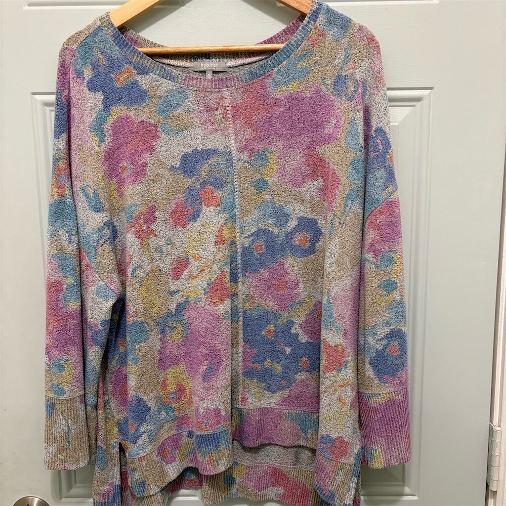 Habitat Sweater Womens XL Multicolor Abstract Floral Crew Neck Pullover